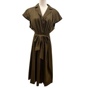 Jones New York Pleated Shirt Dress 20W Olive Green Midi Belted Pockets Safari
